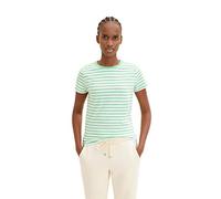 TOM TAILOR Denim Damen Boxy Fit T-Shirt mit Streifen aus Bio-Baumwolle 31388 - White Green Stripe XS