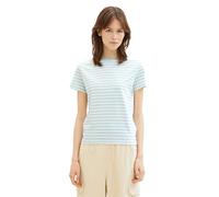 Tom Tailor Denim Damen Boxy Fit T-Shirt mit Streifen aus Bio-Baumwolle, 34676 - White Mint Stripe, S