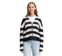 Cardigan TOM TAILOR DENIM, Damen, Gr. S, navy sanftes weiß stripe, Strick, Obermaterial: 62% Polyacryl, 25% Polyester, 10% Baumwolle, 3% sonstige Fasern, gestreift, regular fit taillenbedeckt, V-Aussc