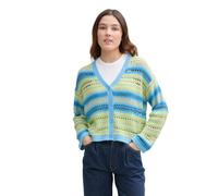 Denim Tom Tailor - Relaxed Fit Cardigan mit Lochmuster mint blue multicolor stripe - Gr. - S