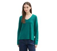 TOM TAILOR Denim Damen Cosy Strickpullover mit V-Ausschnitt, 36169 - Jade Green Melange, S