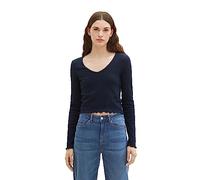 TOM TAILOR Denim Damen Cropped Langarmshirt mit Rippstruktur