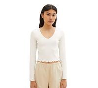 TOM TAILOR Denim Damen Cropped Langarmshirt mit Rippstruktur