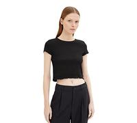 TOM TAILOR Denim Damen Cropped Ripp T-Shirt mit Bio-Baumwolle 14482 - Deep Black XS
