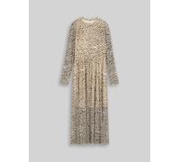 Denim Tom Tailor - Fitted Mesh Midi-Kleid mit Animal-Print brown beige zebra print - Gr. - L