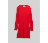TOM TAILOR DENIM Damen Fitted Mini-Kleid aus Rippstrick, rot, Uni, Gr. XL