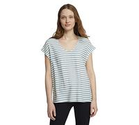TOM TAILOR Denim Damen Gemusterte Kurzambluse 1024993, 25923 - Mineral Blue White Stripe, XL
