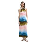 Neckholderkleid TOM TAILOR DENIM, Damen, Gr. XXL (44), N-Gr, bunt (watercolor print), Obermaterial: 100% Viskose, bedruckt, casual, regular fit knöchelfrei, Neckholder, ohne Ärmel, Kleider, mit Knopfv