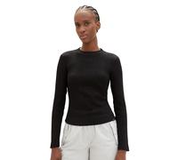 TOM TAILOR Denim Damen Langarmshirt mit Rippstruktur, deep black, M