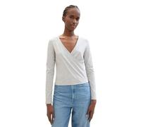 Tom Tailor Denim Damen Langarmshirt mit Wickeldetail, 34890 - Beige Grey Melange, M