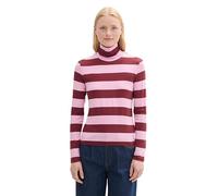TOM TAILOR Denim Damen Longsleeve mit Rollkragen, 35939 - Dark Red Pink Stripe, XS