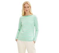 TOM TAILOR Denim Damen Longsleeve mit Streifen aus Bio-Baumwolle 31388 - White Green Stripe XS
