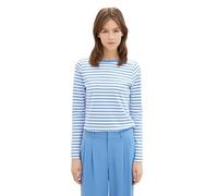 Tom Tailor Denim Damen Longsleeve mit Streifen aus Bio-Baumwolle, 34675 - White Mid Blue Stripe, XS