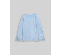 TOM TAILOR DENIM Damen Loose Fit Langarmshirt mit Raffärmeln, blau, Gestreift, Gr. L