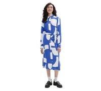 TOM TAILOR Denim Damen Midi-Hemd-Kleid mit Alloverprint,35913 - Blue White Big Scale Print, L