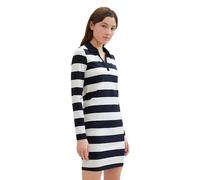 TOM TAILOR Denim Damen Mini Jersey Kleid mit Kragen & Streifen, 34669 - Navy White Block Stripe, L