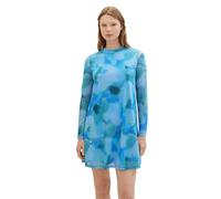 Tom Tailor Denim Damen Mini Mesh-Kleid mit Muster, 34598 - Blue Mint Watercolor Print, S