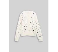 Cardigan TOM TAILOR DENIM, Damen, Gr. M, weiß schwarz dots and hearts, Strick, Obermaterial: 79% Polyacryl, 18% Polyester, 3% Elasthan, bestickt, regular fit normal, Rundhals, Rippbündchen, Strickjack