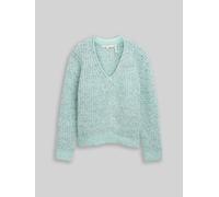 TOM TAILOR DENIM Damen Relaxed Fit Cardigan mit Wollanteil, grün, Meliert, Gr. S