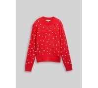Strickpullover TOM TAILOR DENIM, Damen, Gr. M, rot with hearts, Strick, Obermaterial: 79% Polyacryl, 18% Polyester, 3% Elasthan, bestickt, relaxed fit normal, Rundhals, Rippbündchen, Pullover Strickpu