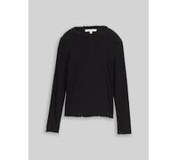 Tom Tailor Denim Slim Fit Langarmshirt mit Rippstruktur in Black, Größe S