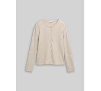 TOM TAILOR DENIM Damen Slim Fit Langarmshirt mit Deko-Knopfleiste, beige, Meliert, Gr. XXL