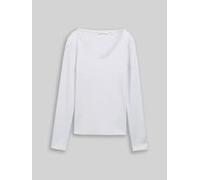 TOM TAILOR DENIM Damen Slim Fit Langarmshirt mit Glitzer-Effekt, weiß, Uni, Gr. L