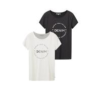 TOM TAILOR Denim Damen Slim Fit T-Shirt mit Logo-Print im Doppelpack