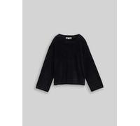 TOM TAILOR DENIM Damen Strickpullover aus Federgarn, schwarz, Uni, Gr. XL