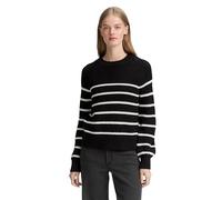 Strickpullover TOM TAILOR DENIM, Damen, Gr. S (36), placed schwarz, weiß stripe, Strick, Obermaterial: 50% Baumwolle, 50% Polyacryl, modisch, regular fit taillenbedeckt, Rundhals, Langarm Bündchen, Pu