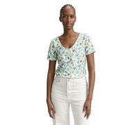 TOM TAILOR DENIM - T-Shirt mit dekorativer Knopfleiste white green blue flower print L
