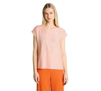 Rundhalsshirt TOM TAILOR DENIM, Damen, Gr. S, small apricot weiß, Web, Obermaterial: 58% Viskose, 38% Polyester, 4% Elasthan, geringelt, gestreift, normal taillenlang, Rundhals, Shirts Rundhalsshirt,