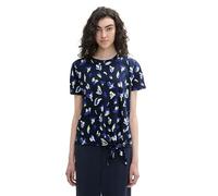 TOM TAILOR Denim Damen T-Shirt mit Muster & Knotendetail,35918 - Abstract Navy floral Print, XL