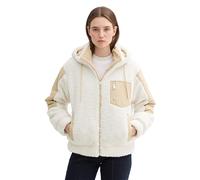 Tom Tailor Denim Damen Teddy Jacke mit Stehkragen und Kapuze,36088 - Light Cream beige, S
