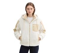 TOM TAILOR Denim Damen Teddy Jacke mit Stehkragen und Kapuze,36088 - Light Cream beige, XXL