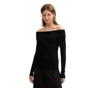 TOM TAILOR Denim Damen Tight RIPP Strickpullover mit Carmen-Ausschnitt, 14482 - Deep Black, S
