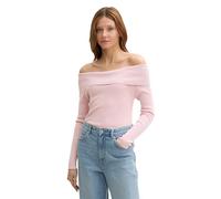 TOM TAILOR Denim Damen Tight RIPP Strickpullover mit Carmen-Ausschnitt, 36537 - Soft Dusty Rose, S
