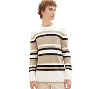 TOM TAILOR Denim Herren 1038278 Basic Strick-Pullover mit Streifenmuster, 32764-ecru Fancy Multicolor Stripe, XL