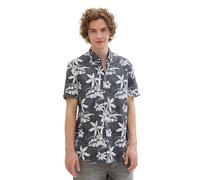 TOM TAILOR Denim Herren Kurzarm Hemd mit Palmen-Muster, 35502 - Grey White Tropical Print, S