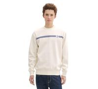 TOM TAILOR Denim Herren 1043299 Basic Crew-Neck Sweater Pullover mit Print, 10348-Gardenia White, XXL