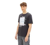TOM TAILOR Denim Herren Basic Crew-Neck T-Shirt mit Foto-Print, 29476 - Coal Grey, XL