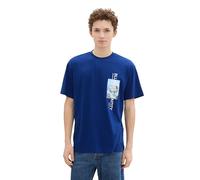 TOM TAILOR Denim Herren Basic Relaxed Fit T-Shirt mit Print,35788 - Space Cadet Blue, M