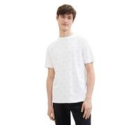 TOM TAILOR Denim Herren Basic T-Shirt mit Allover-Print, 34830 - White Black Mini Leaf Print, L