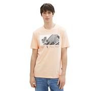 TOM TAILOR Denim Herren Basic T-Shirt mit Foto-Print und Streifen, 34989 - Peach Melange Mini Stripe, L