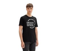 Tom Tailor Denim Herren Basic T-Shirt mit Logo-Print,29999 - Black, M