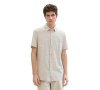 TOM TAILOR Denim Herren Chambray Kurzarm-Hemd mit Brusttasche, grey white chambray, S