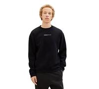 Tom Tailor Denim Herren Crewneck Sweatshirt mit kleinem Logo-Print, 29999 - Black, S