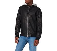 TOM TAILOR Denim Herren Lederjacke mit Kapuze 1026546, 29999 - Black, M