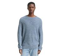 Strickpullover TOM TAILOR DENIM, Herren, Gr. M, denim blau weiß mouline, Strick, Obermaterial: 100% Polyacryl, unifarben, regular fit normal, Rundhals, Pullover, mit Logo Stickerei (99711360-M) denim