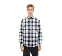TOM TAILOR Denim Herren Relaxed Fit Flanell-Hemd mit Karo-Muster, brunnera blue black check, S